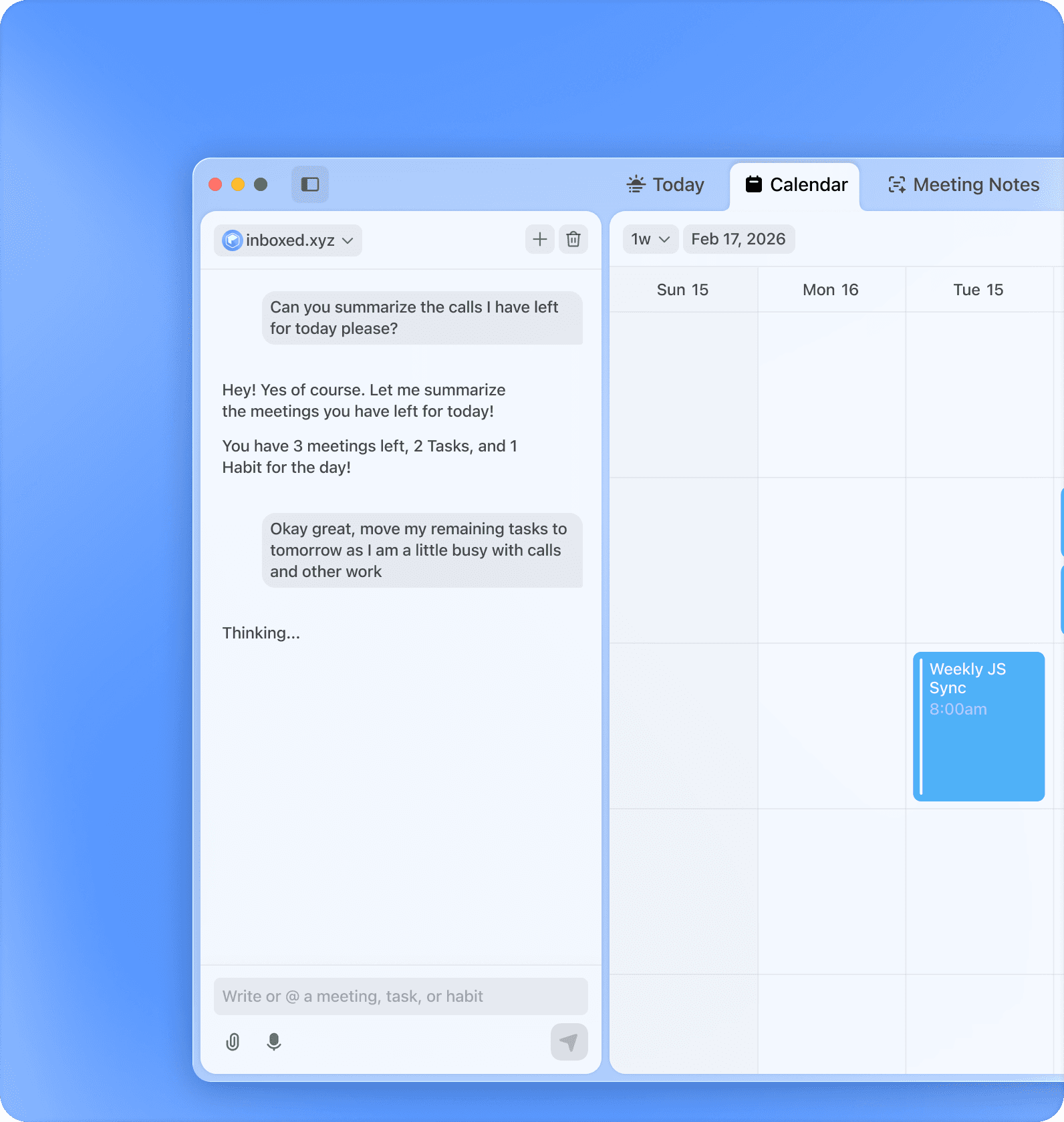Posted app with an agent chat beside the week calendar