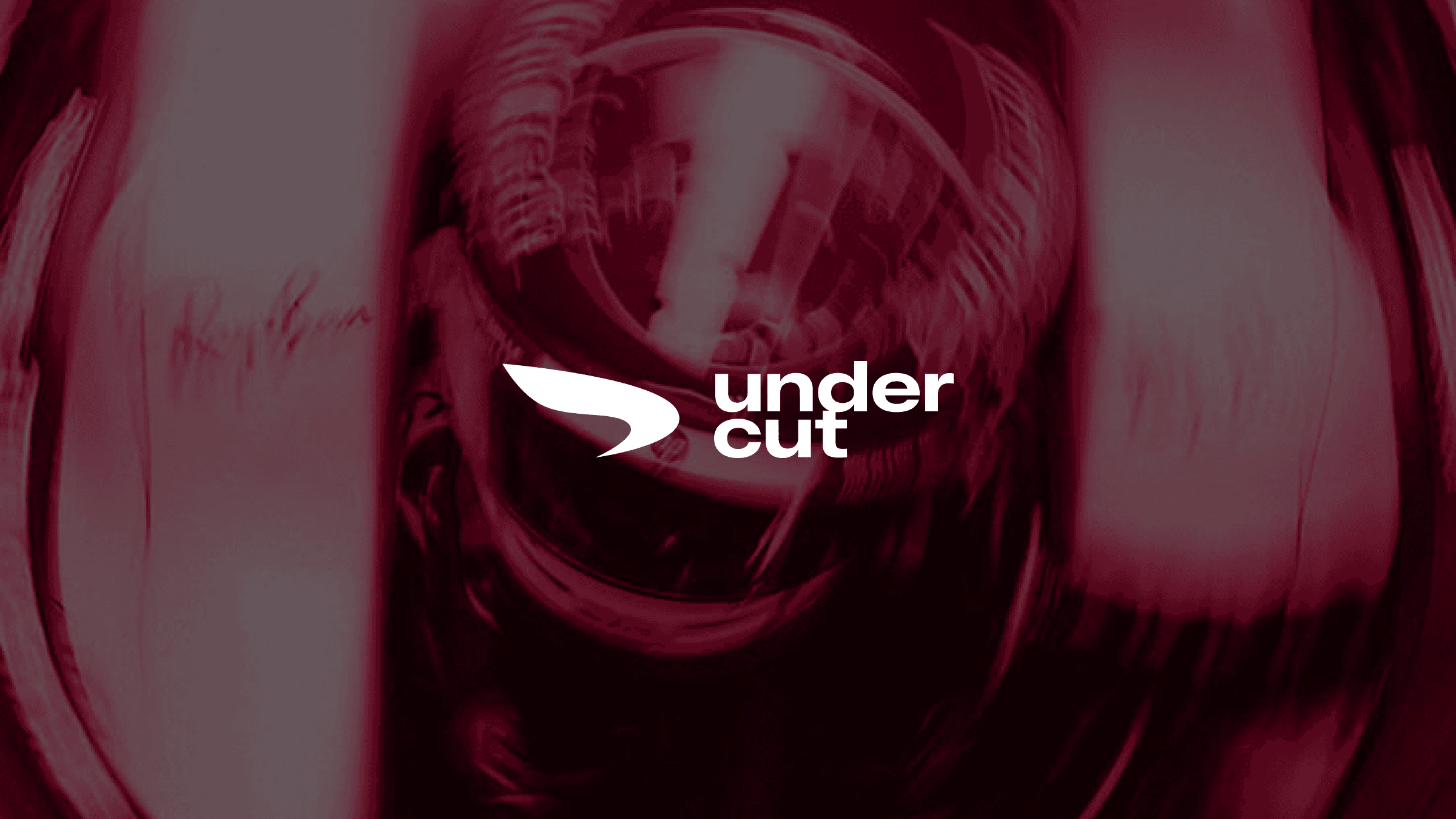 Undercut wordmark over a race car