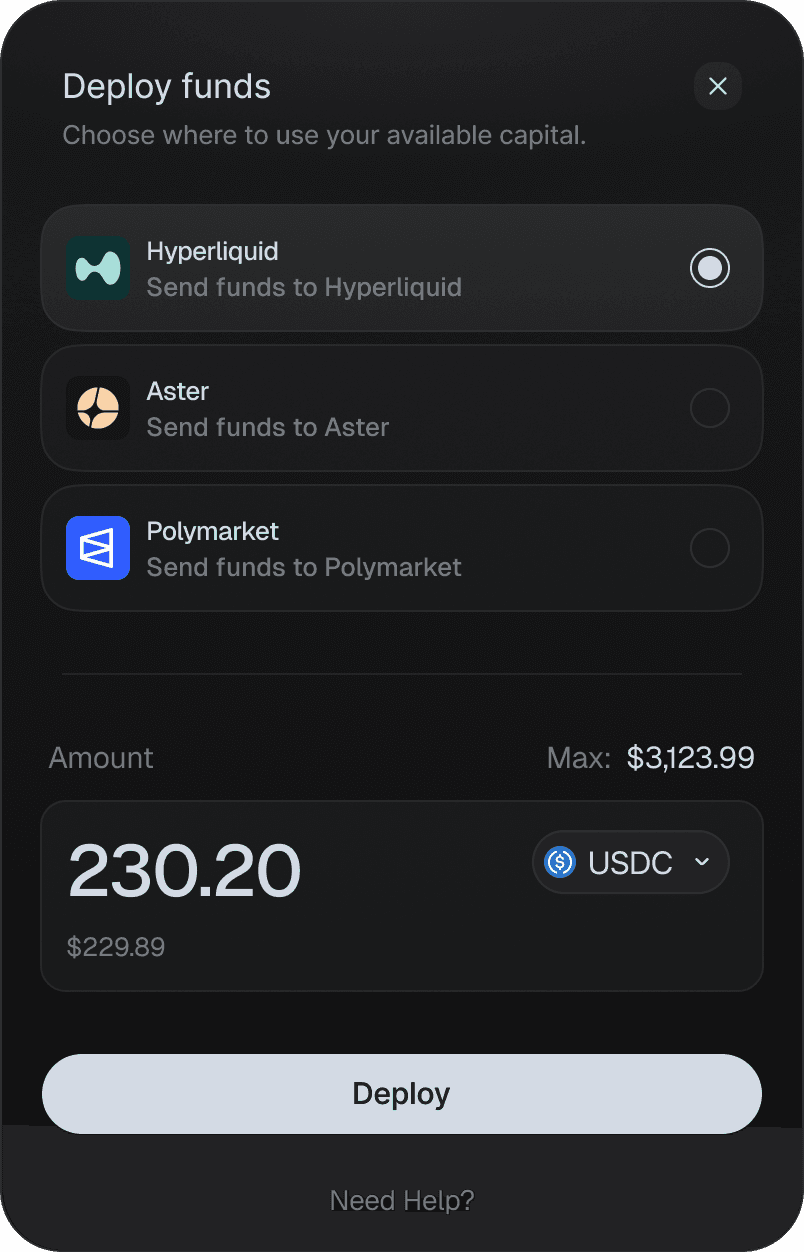 Ouroboros deploy funds dialog