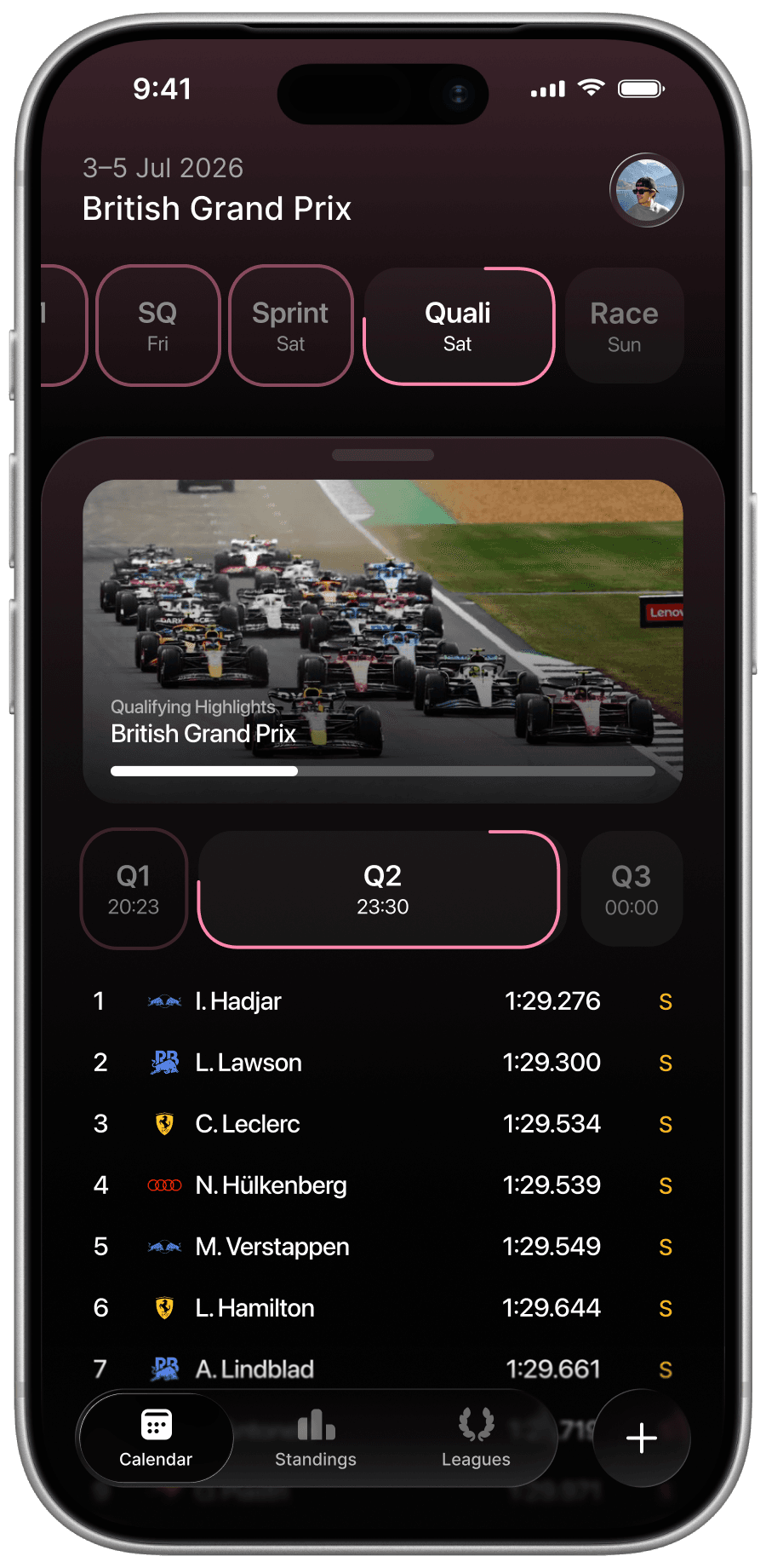 Undercut qualifying results on a phone